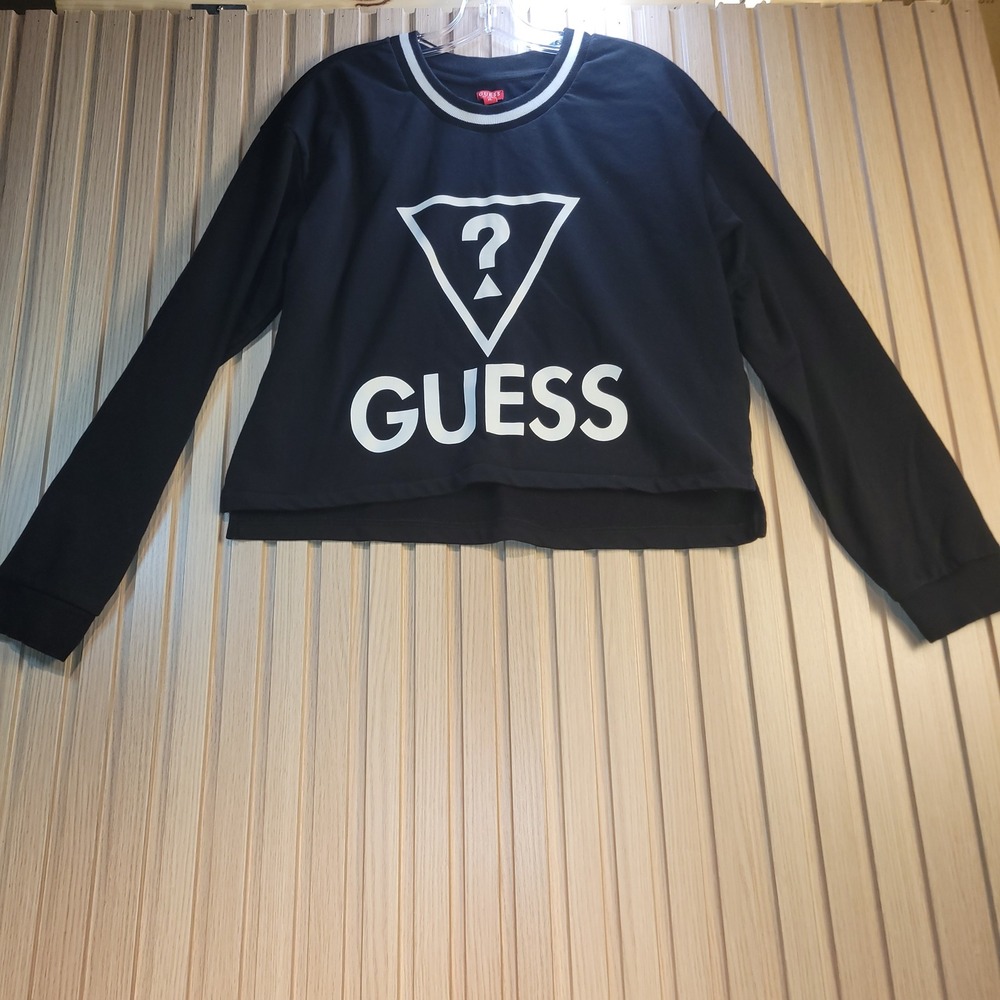 Guess Los Angeles Black Logo Cropped Sweatshirt XL Ringer Neck R1BQ00KAEG0